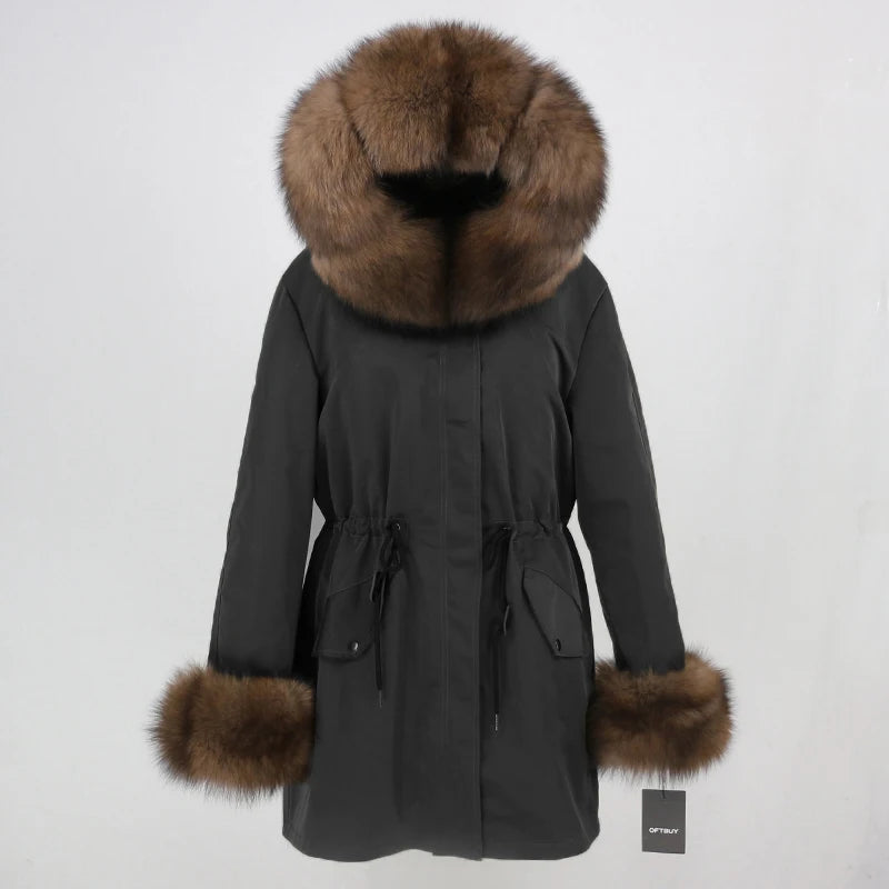 Winter Jacket Women Real Fur Coat Natural Real Fox Fur Collar Loose Long Parkas Big Outerwear Detachable