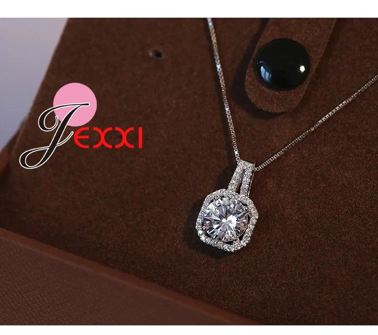 Hot 925 Sterling Silver Necklace And Pendants Jewelry For Women With Box Chain Luxurious Big CZ Crystal Stone Accessories