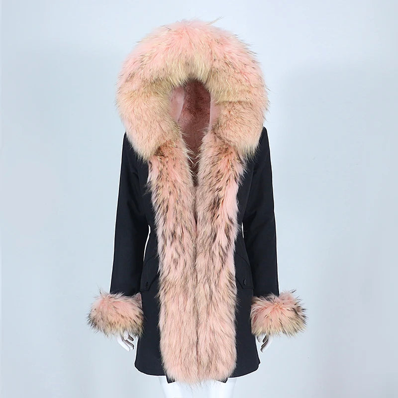 Winter Jacket Women Real Fur Coat Natural Real Fox Fur Collar Loose Long Parkas Big Outerwear Detachable