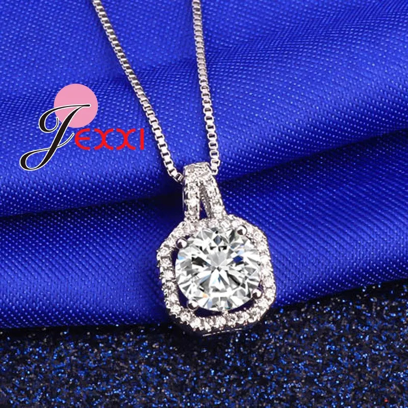 Hot 925 Sterling Silver Necklace And Pendants Jewelry For Women With Box Chain Luxurious Big CZ Crystal Stone Accessories