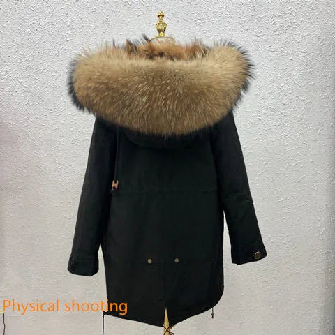 HANZANGL Men's Fur Coat 2022 Winter High Quality Fashion With Fur Hooded Lined Thick Warm Outerwear Mid-length With Long