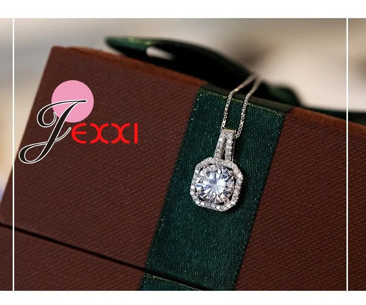 Hot 925 Sterling Silver Necklace And Pendants Jewelry For Women With Box Chain Luxurious Big CZ Crystal Stone Accessories