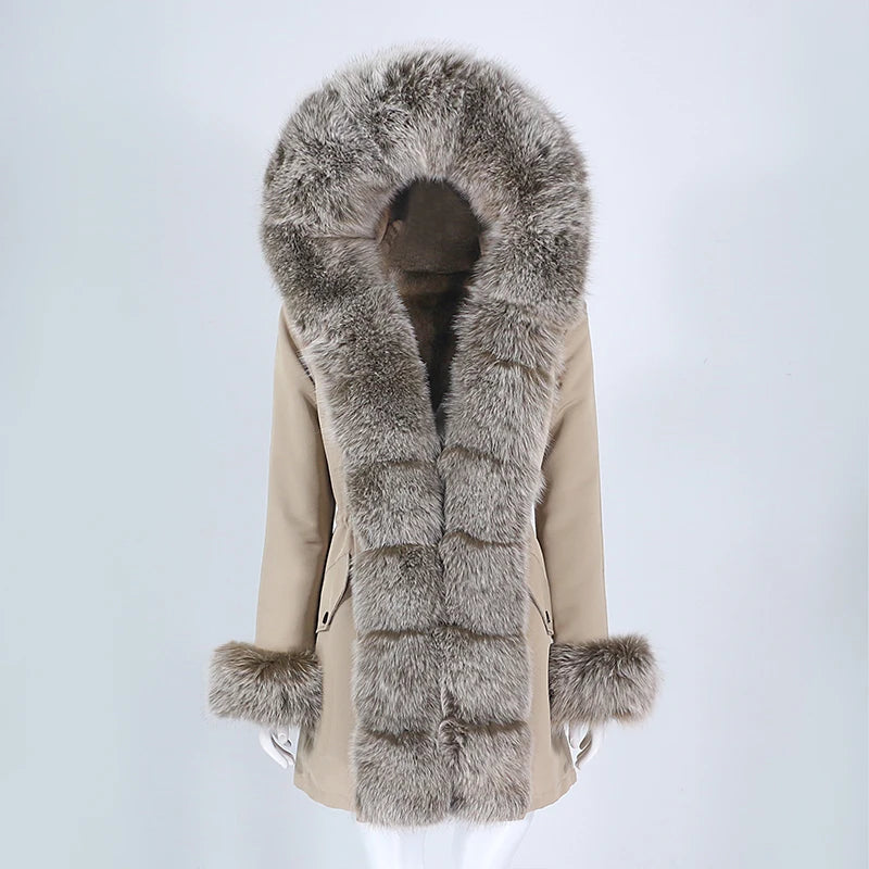 Winter Jacket Women Real Fur Coat Natural Real Fox Fur Collar Loose Long Parkas Big Outerwear Detachable