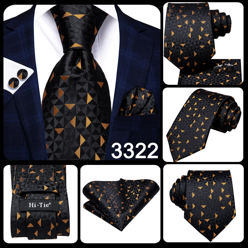 Hi-Tie Silk Neck Tie Set for Men – Patchwork Design