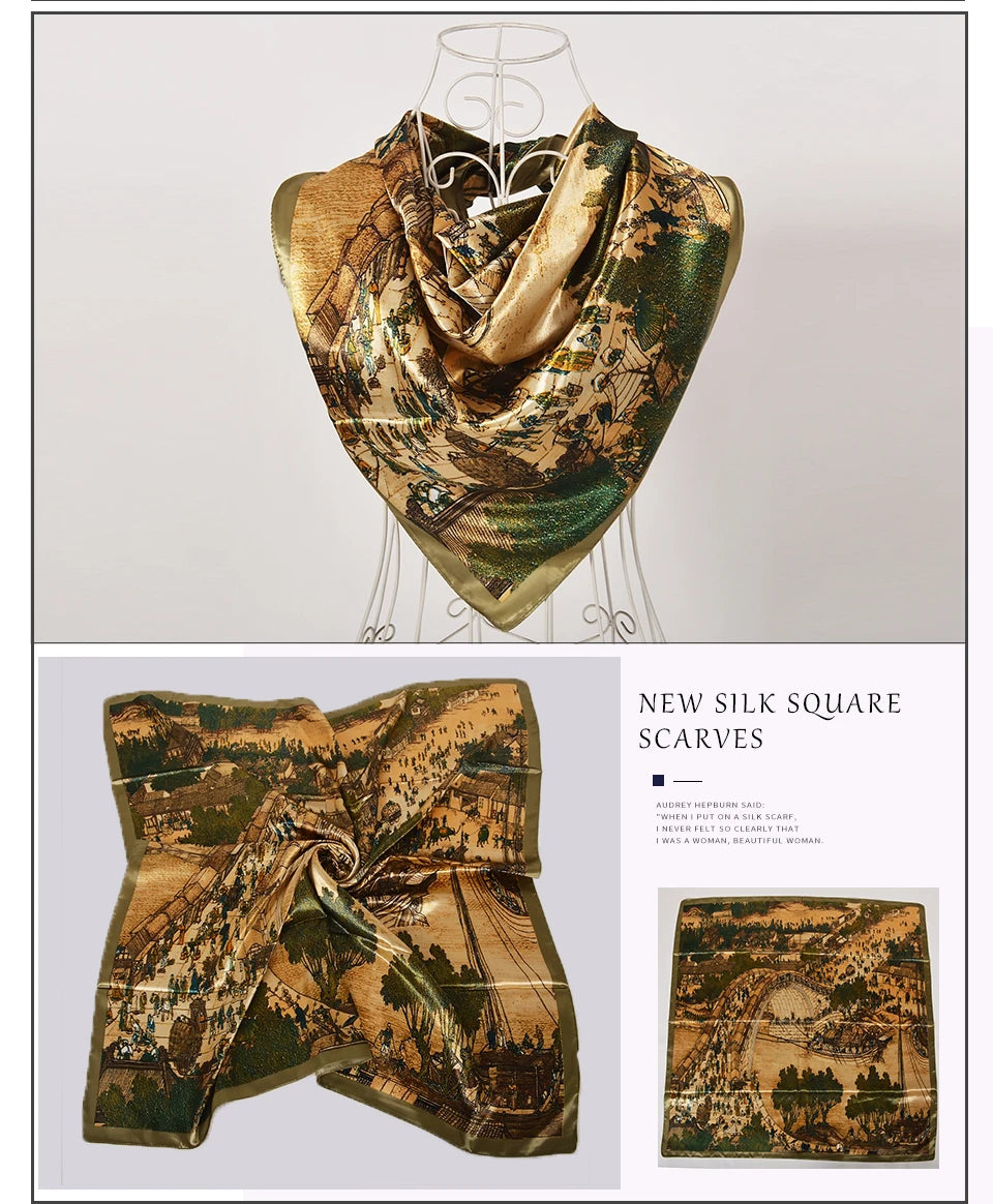 A New Designed Women Big Square Silk Printed For Spring,Summer,Autumn,Winter