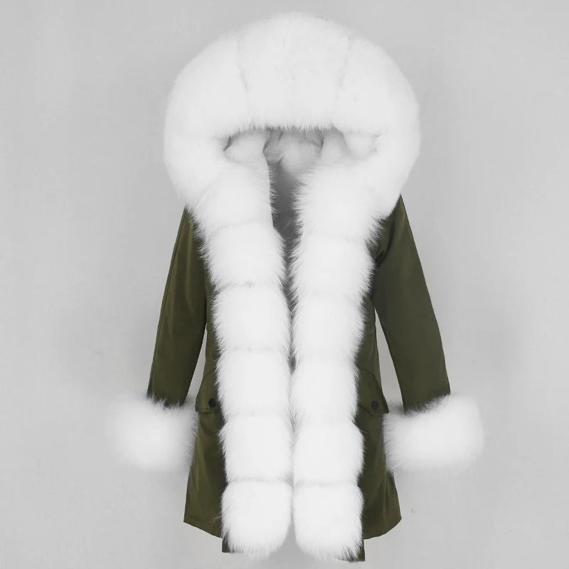 Winter Jacket Women Real Fur Coat Natural Real Fox Fur Collar Loose Long Parkas Big Outerwear Detachable