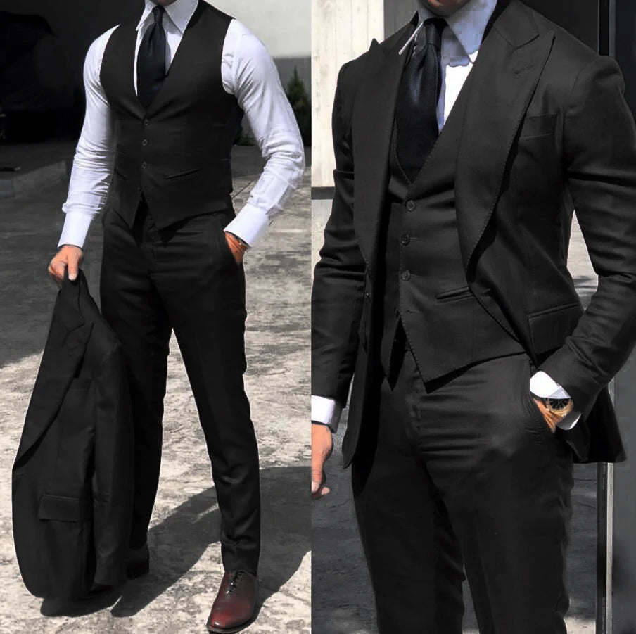NoEnName_Null Men's Formal Slim Fit Suit - Polyester &amp; Cotton Blend, Single Breasted, Wedding &amp; Dress Occasions