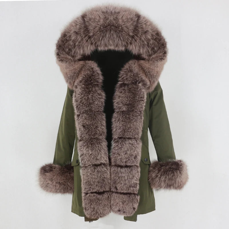 Winter Jacket Women Real Fur Coat Natural Real Fox Fur Collar Loose Long Parkas Big Outerwear Detachable