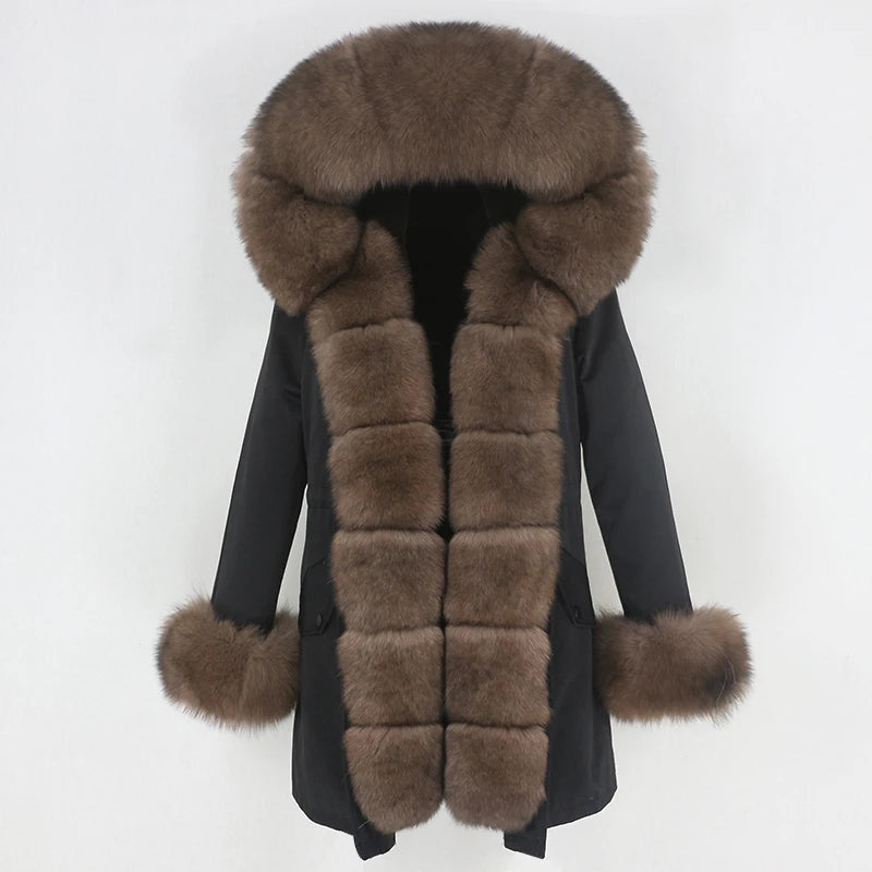 Winter Jacket Women Real Fur Coat Natural Real Fox Fur Collar Loose Long Parkas Big Outerwear Detachable