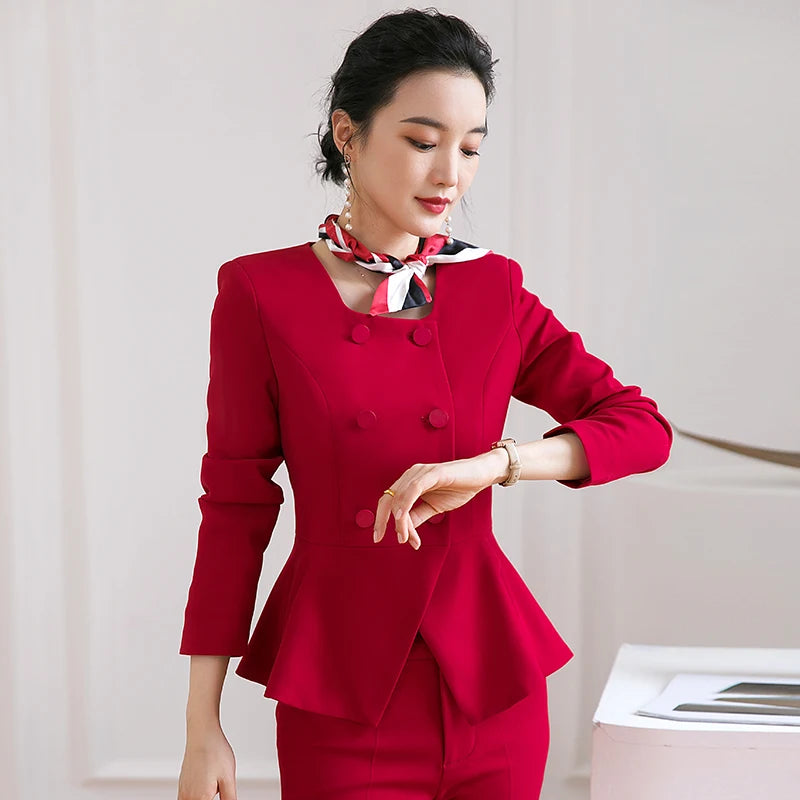 Navy blue Blazer Women Business Suits Ladies Skirt and Jacket Sets Office  elegant outfit