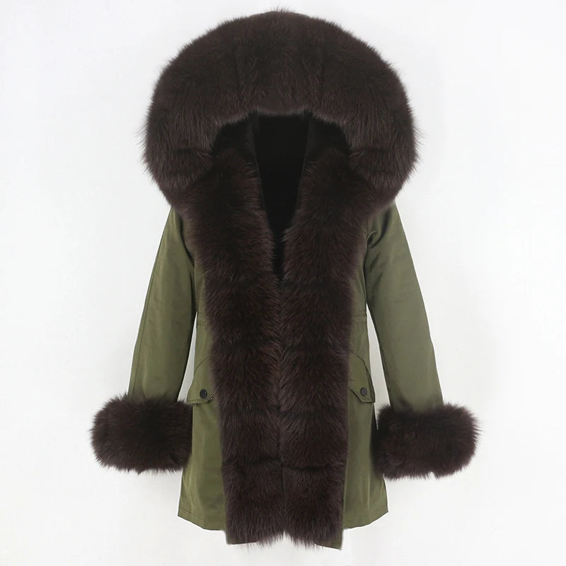 Winter Jacket Women Real Fur Coat Natural Real Fox Fur Collar Loose Long Parkas Big Outerwear Detachable