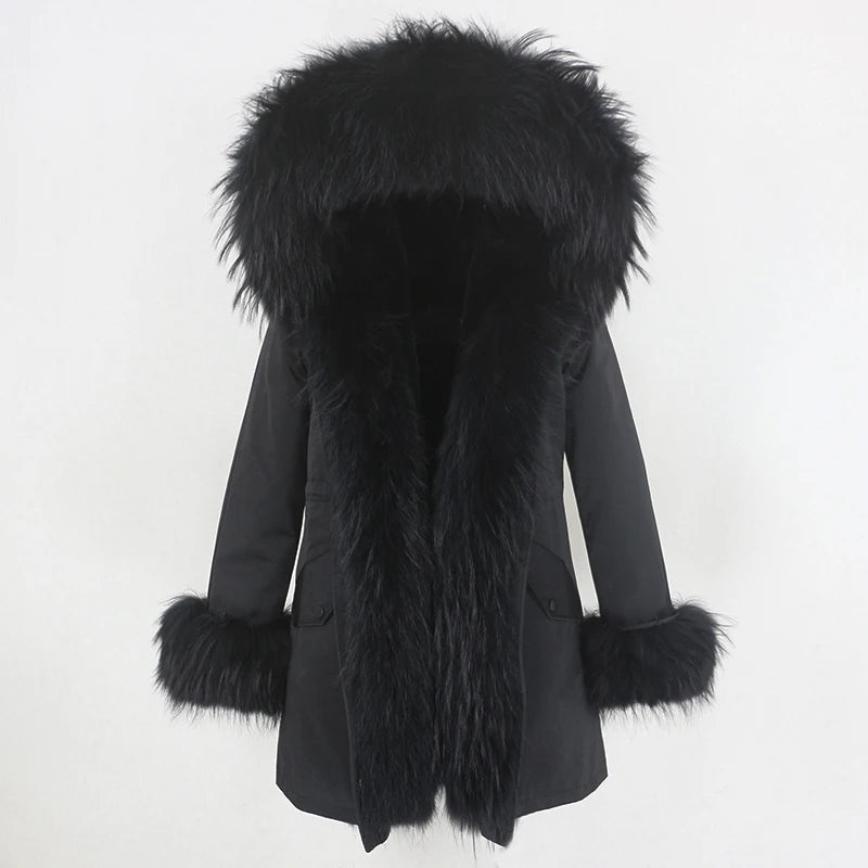 Winter Jacket Women Real Fur Coat Natural Real Fox Fur Collar Loose Long Parkas Big Outerwear Detachable