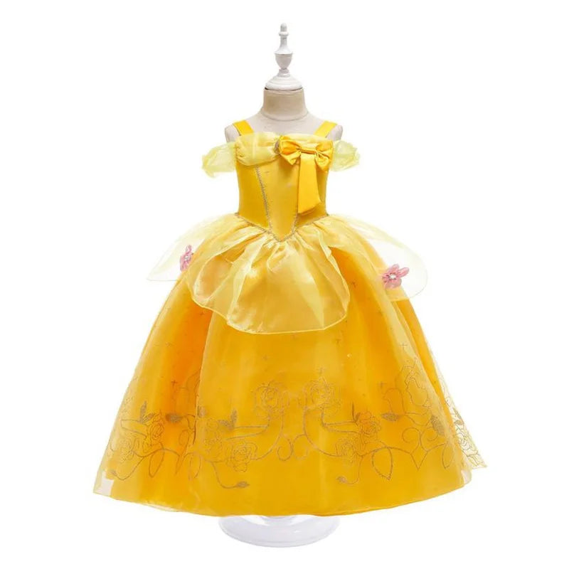Kids Princess Dressing Girls Belle Party Costume ideally for Birthday designed detailing with Flower Beauty and Fancy Disguise