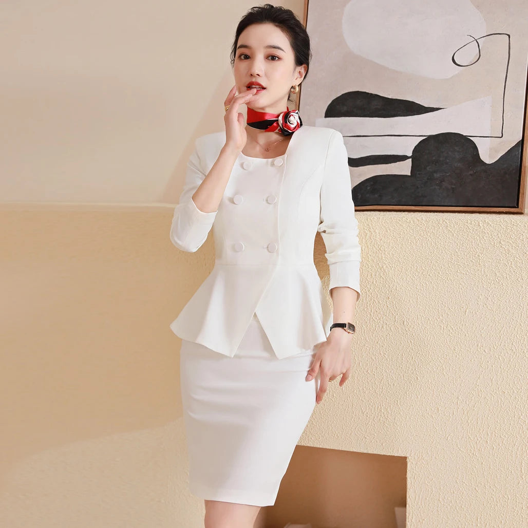 Navy blue Blazer Women Business Suits Ladies Skirt and Jacket Sets Office  elegant outfit