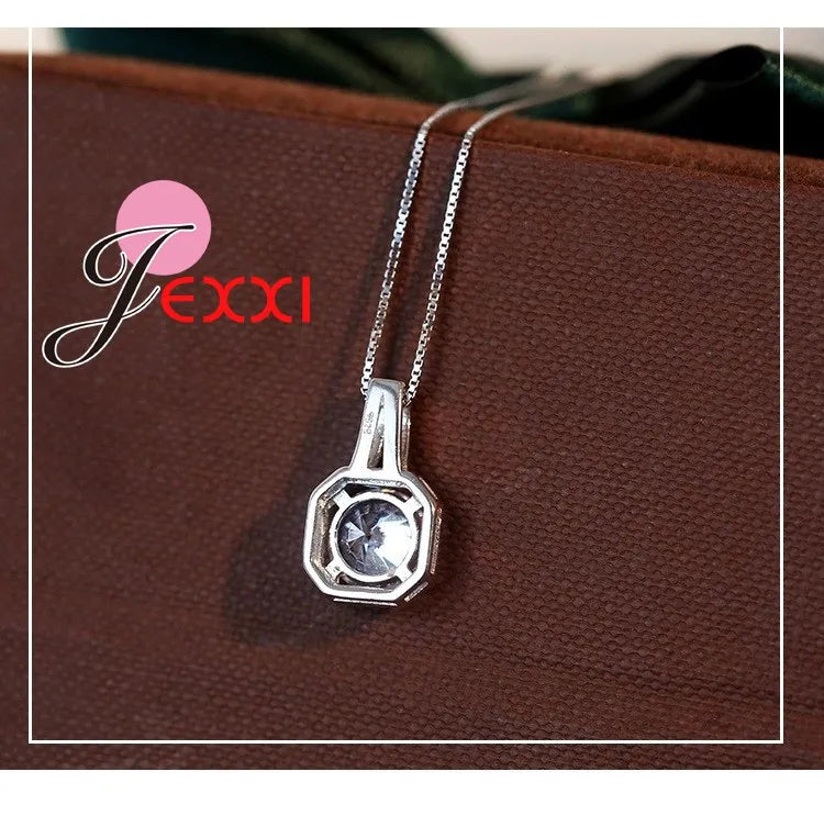 Hot 925 Sterling Silver Necklace And Pendants Jewelry For Women With Box Chain Luxurious Big CZ Crystal Stone Accessories