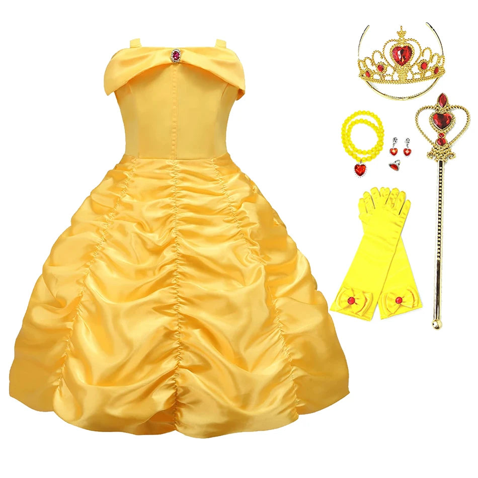 Kids Princess Dressing Girls Belle Party Costume ideally for Birthday designed detailing with Flower Beauty and Fancy Disguise