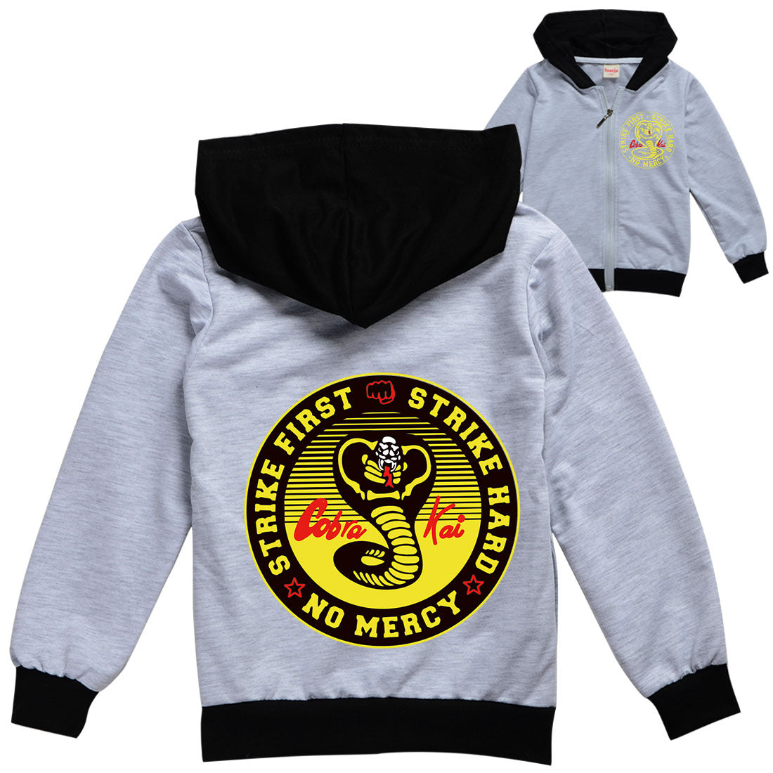 New Cartoon Cobra Kai Snake Printed Autumn outwear  Children Hooded Zipper Boys and girls jackets