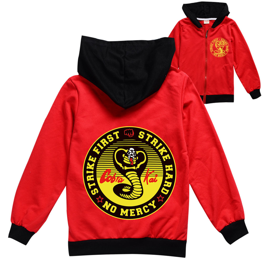 New Cartoon Cobra Kai Snake Printed Autumn outwear  Children Hooded Zipper Boys and girls jackets