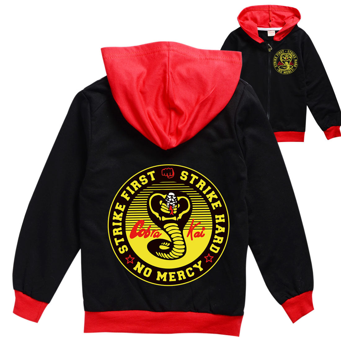 New Cartoon Cobra Kai Snake Printed Autumn outwear  Children Hooded Zipper Boys and girls jackets