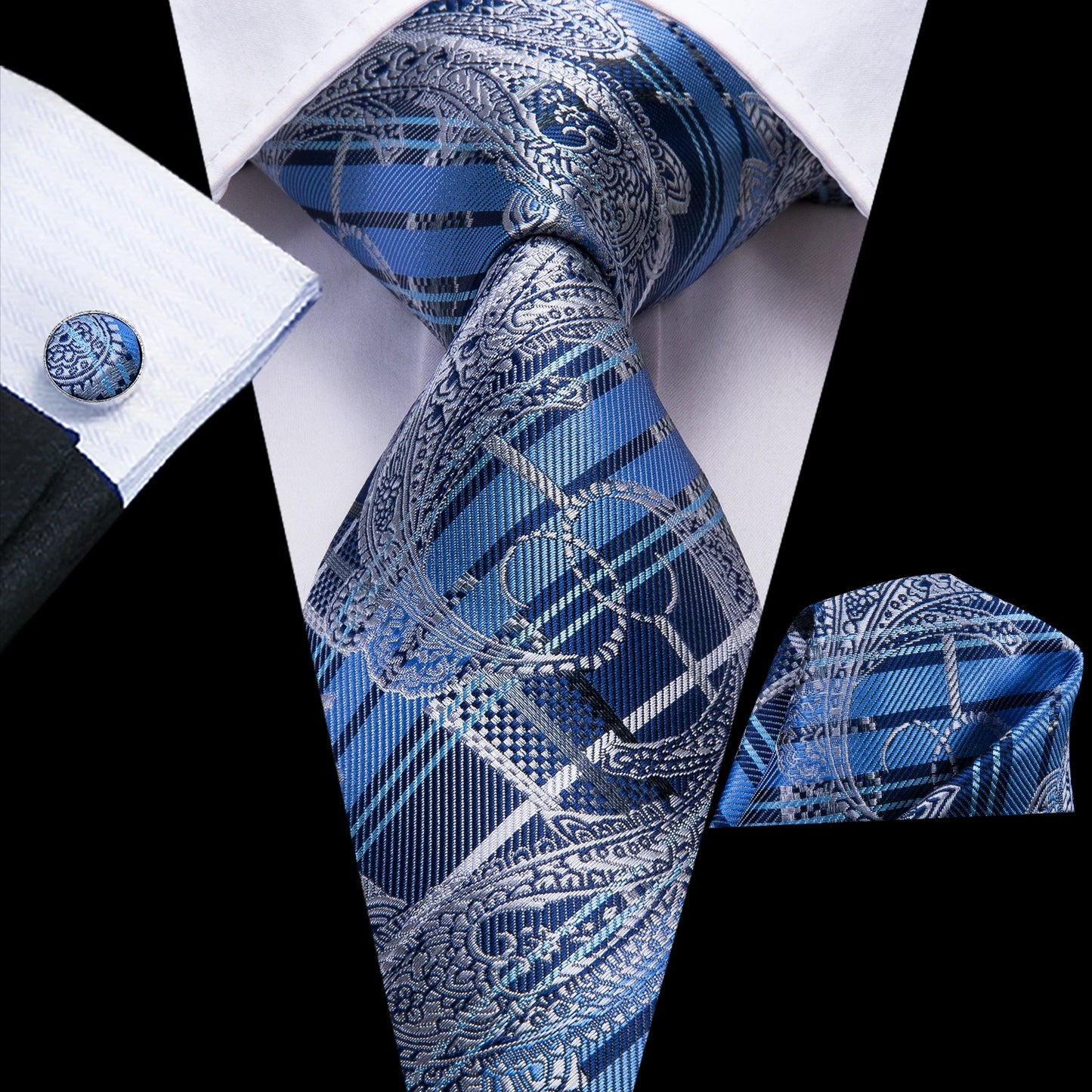 Hi-Tie Silk Neck Tie Set for Men – Patchwork Design