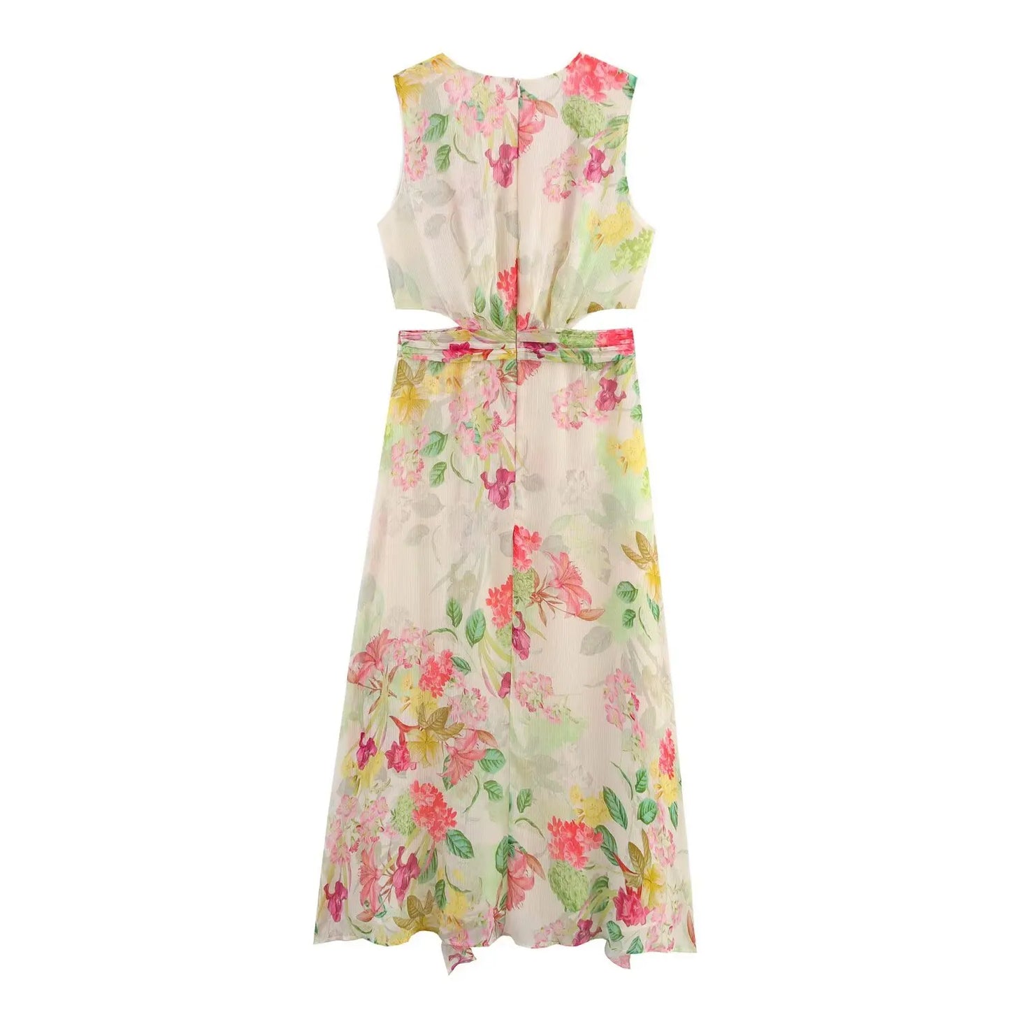 Women's Sleeveless V-Neck Summer Dress – Knee-Length A-Line Beach Style | High Stretch Polyester | NoEnName_Null
