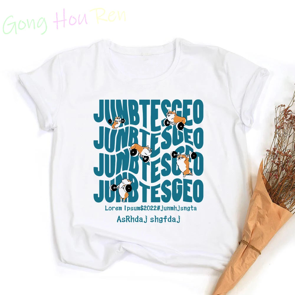 Gong Hou Ren Women’s Corgi Cartoon Graphic T-Shirt – Summer 2024 Collection