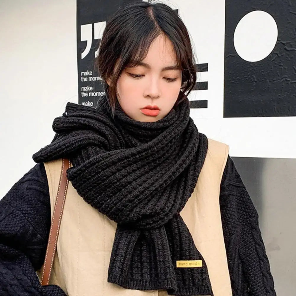 Winter Scarf Knitted Elastic Windproof Stay Warm Shawl Anti-shrink Lady School Outdoor Scarf