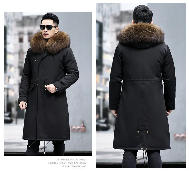 Hot Sales 2023 Men's Thickened Warm Parka Mid Length Detachable Fox Fur Lining Raccoon Winter Fur Coat