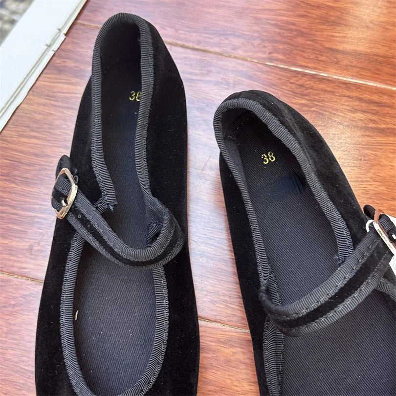 IEKROPOT Women's Mary Janes Flats with Buckle Strap - Casual Canvas Shoes