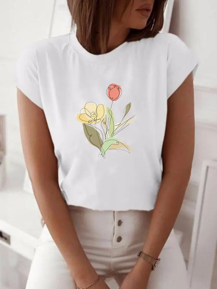 NoEnName_Null Women’s Cartoon Print Casual T-Shirt – Short Sleeve O-Neck Summer Top