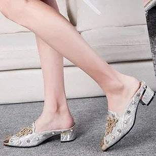 Mules Shoes Women Sandals Ladies Elegant Rhinestone Designer Mirror Luxury Party Slipper Summer New 2024 Slippers Fashion Roman