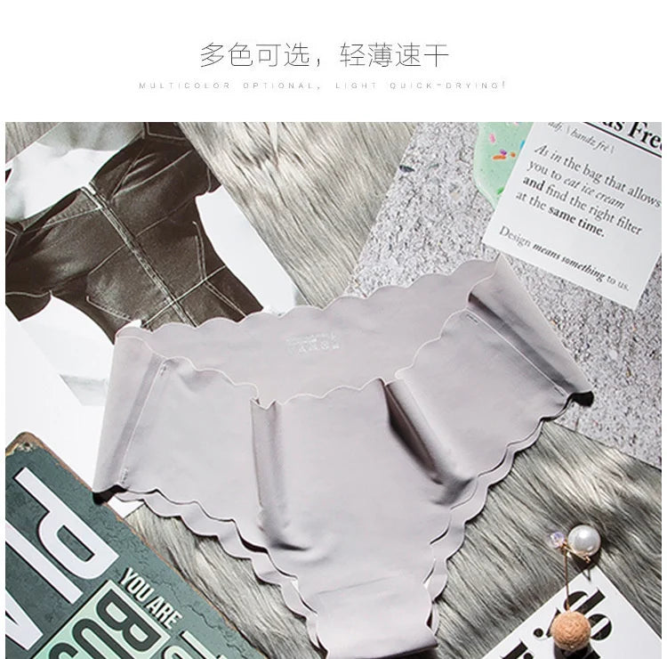 SP&CITY Soft Wavy Side Seamless Panties For Women Satin Menstrual Underwear Sexy Solid Breathable Thongs Briefs Female Lingerie