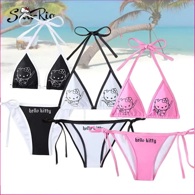 Hello Kitty Swimsuits Women Sexy Bikini Set 2Pcs Split Strap Adjustable Swimming Summer underwear.