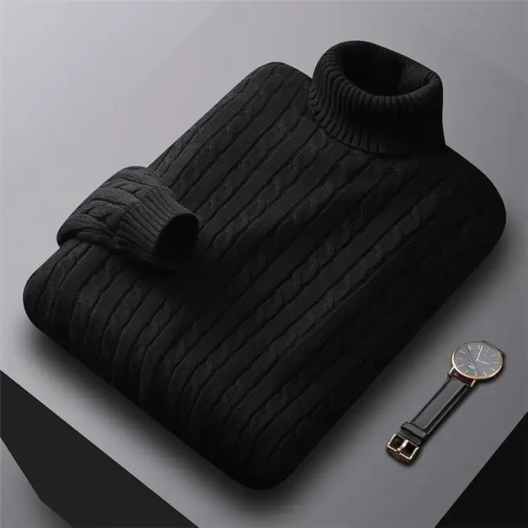 Men's Polo Turtle Neck Sweater Thick Cotton Knitted Top Fleece-Lined And Thickened Warm Bras Soft Winter Jumper