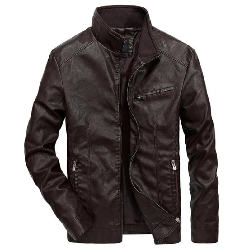 Men Autumn Winter Leather Jacket Coat Men's Retro Stand Collar Motorcycle Warm Fleece PU Leather Jacket