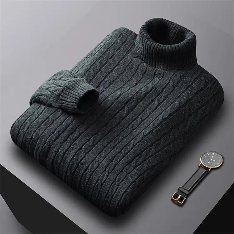 Men's Polo Turtle Neck Sweater Thick Cotton Knitted Top Fleece-Lined And Thickened Warm Bras Soft Winter Jumper