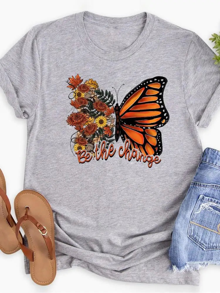 NoEnName_Null Casual Cartoon Print T-Shirt for Middle-Aged Women - Comfortable &amp; Stylish for Summer