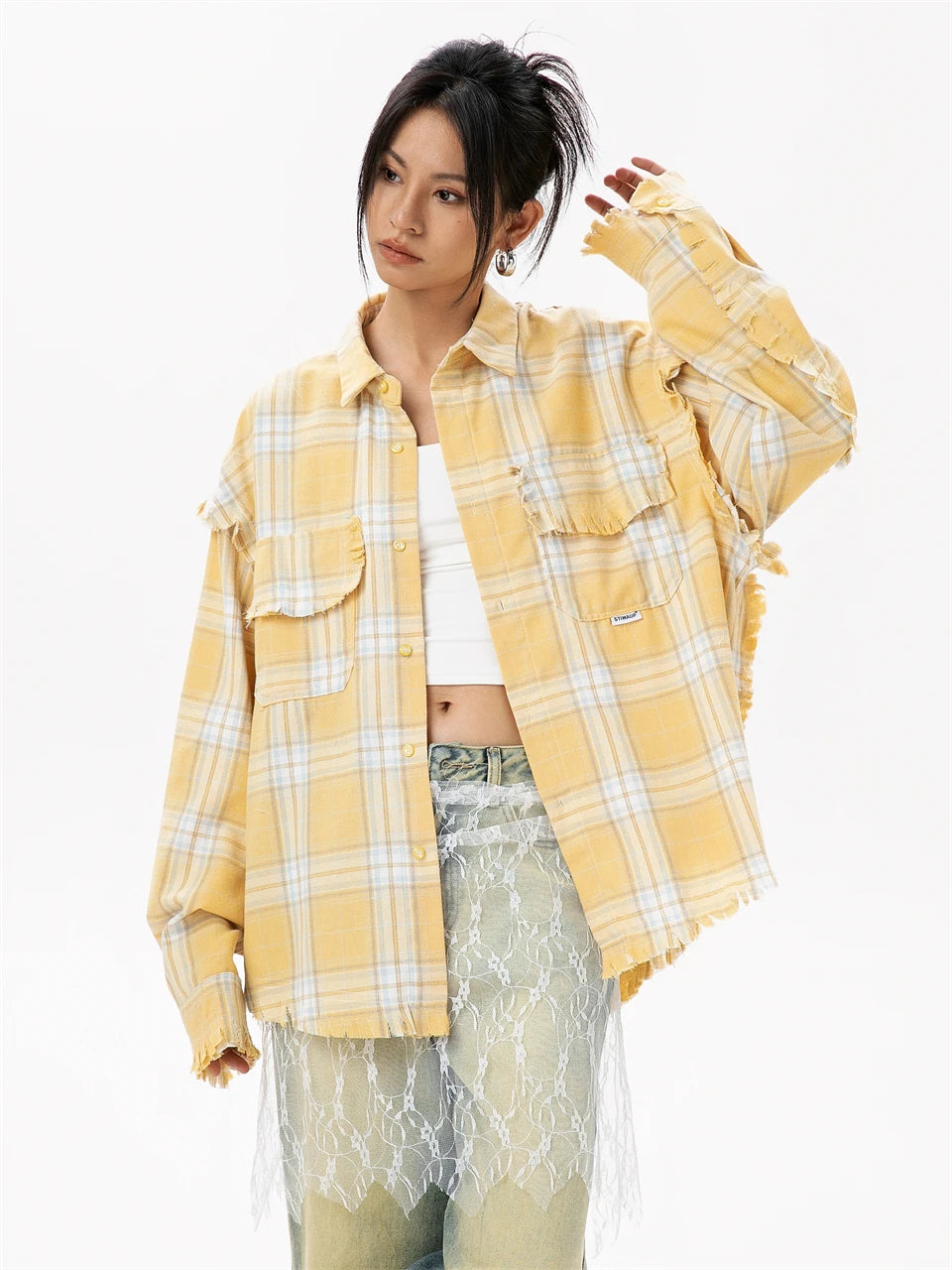 STIWAUP Women's Plaid Long Sleeve Blouse – Casual Turn-down Collar Top for Spring & Autumn