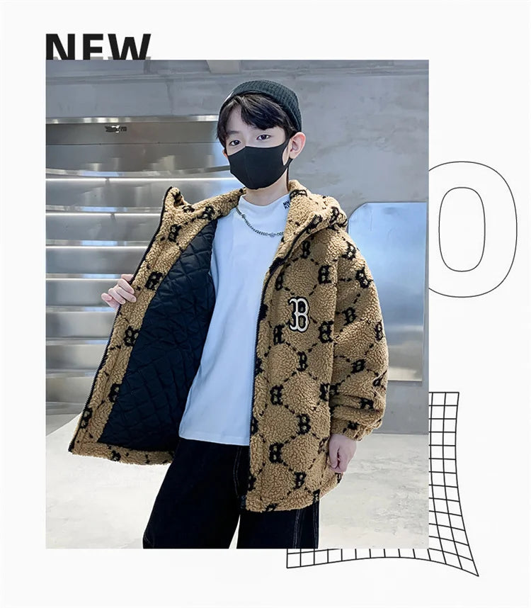 Teenage Warm Wool Jacket Zip Up Hoodie Blends Outerwear