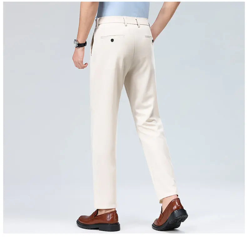 Men's Stretchy Casual Business Pants Spring Summer Breathable Full Length Home Work Trousers