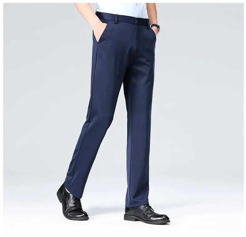 Men's Stretchy Casual Business Pants Spring Summer Breathable Full Length Home Work Trousers