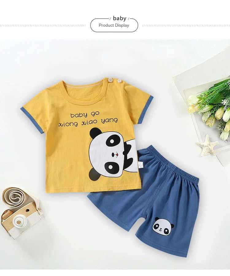 NoEnName_Null Unisex Summer Outfit for Kids – Soft Cotton-Polyester Casual Wear (Ages 25M–12Y)