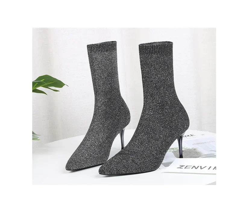 Sexy Boots Knitting Stretch Boots High Heels for Women