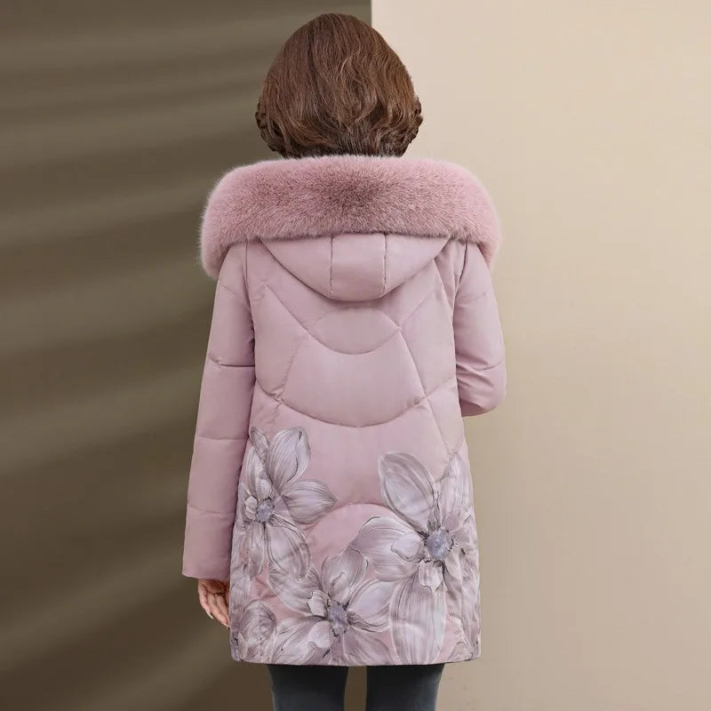 Women Winter Jacket Long Warm Thicken Cotton Padded Jacket Hooded  Middle Aged Women's Clothes