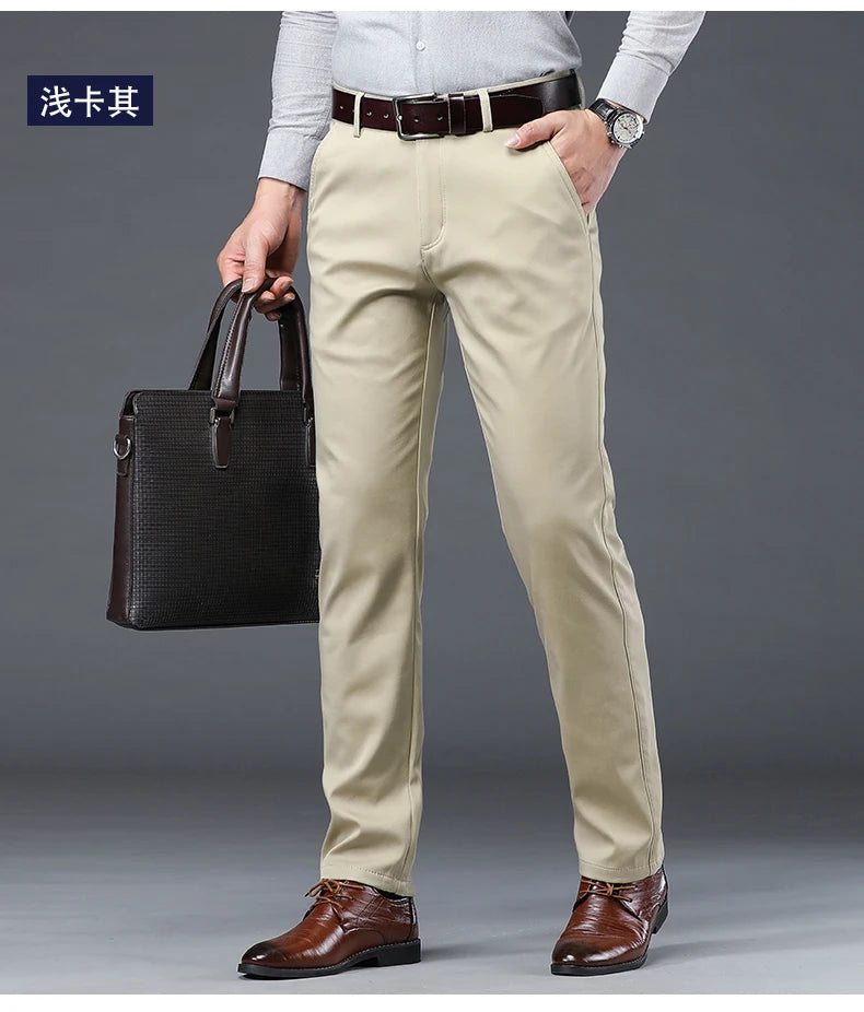 HIQOR Winter Fleece Men's Casual Pants Stretch Solid Business Straight Trousers ideally for Office .