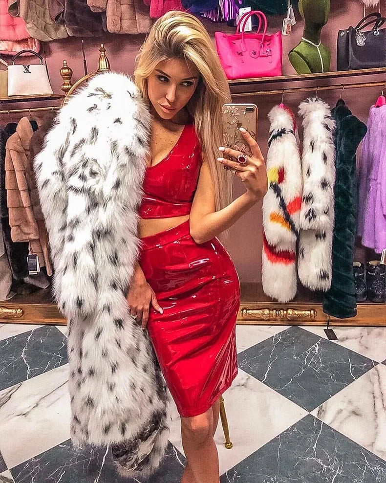 PRINTKAOIR Women's Winter Fox and Mink Fur Coat