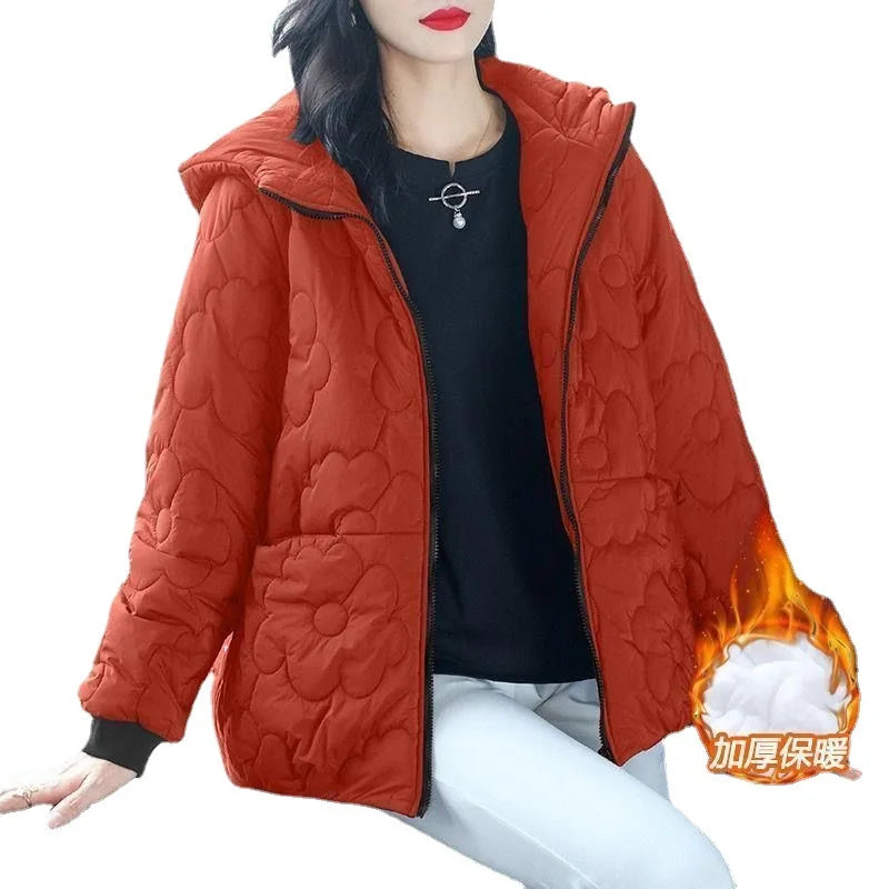 Women's Padded Outerwear Loose Fashion Zipper Pocket Winter Down Cotton Clothes 4XL Female Parkas