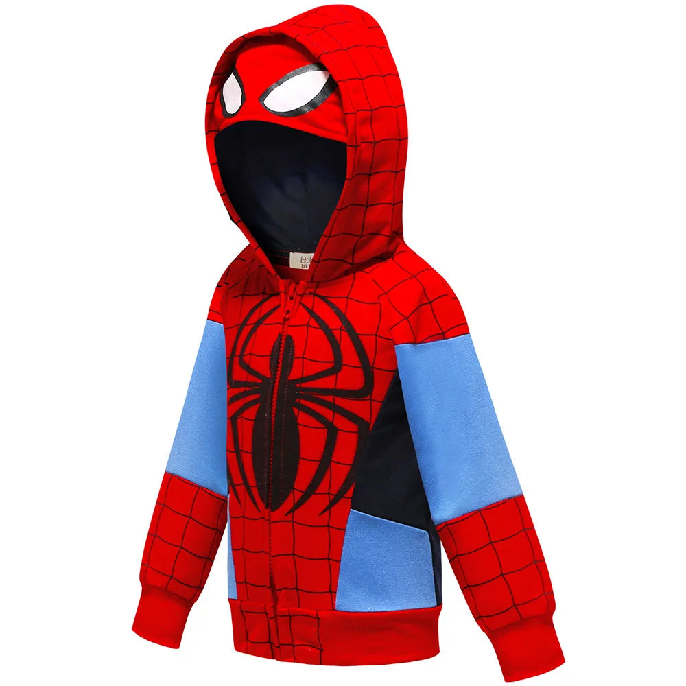 Kids Spiderman Hulk Thor Iron Man Hoodies Cosplay  Cartoon Print Zipper Hooded Jacket for Children