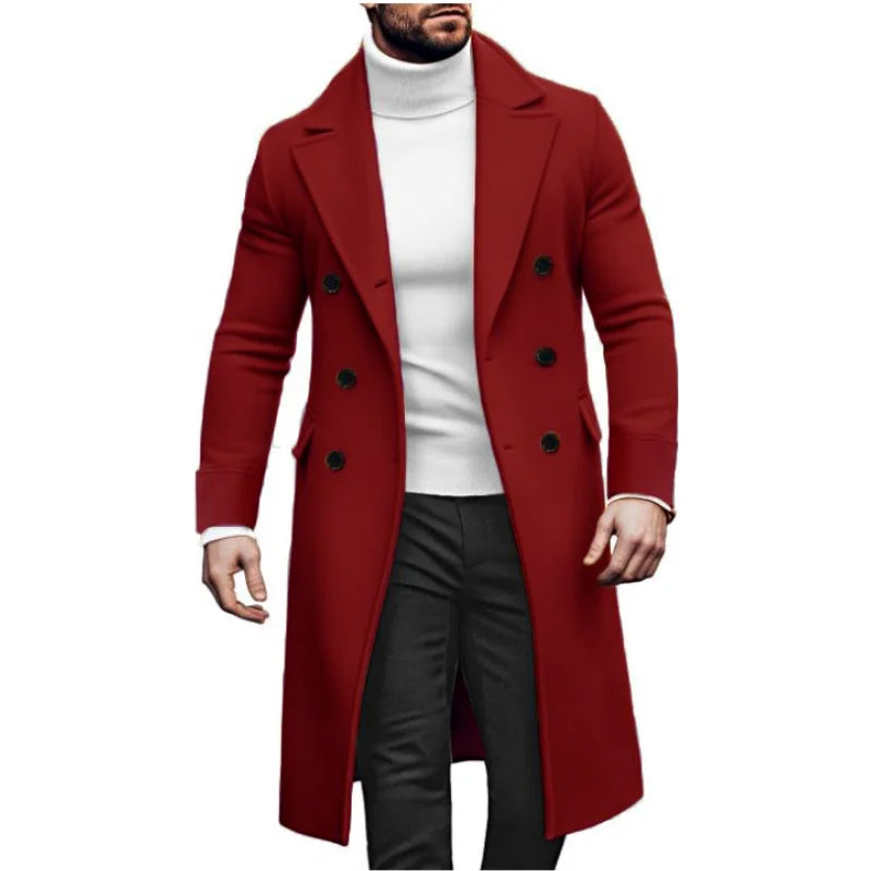 Men Long Double-breasted Coat with Lining Warm Type Wool Blend Lapel Casual Eu Size Customized overcoat