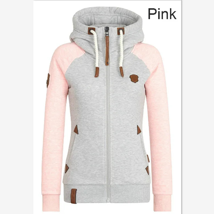 New 2024 Women's Casual Hoodies Jacket Zipper Mixed Colours Ladies' Coats